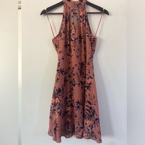 Preowned Express Halter Keyhole Floral Dress Dusty Rose/Light Mauve - Size 2
